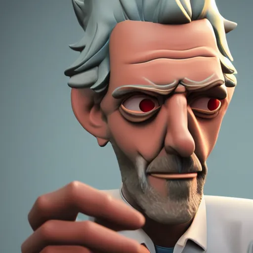 Prompt: Dr. Gregory House as Rick Sanchez from Rick and Morty, hyperrealistic, highly detailed, depth of field, High definition, 8k, octane render, artstation