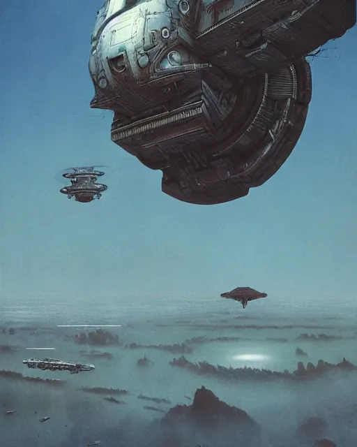 Image similar to alien gunship flying over small town, vintage old, retrofuturism sci - fi old movie, highly detailed, photorealistic, 8 k, by beksinski and stalenhag