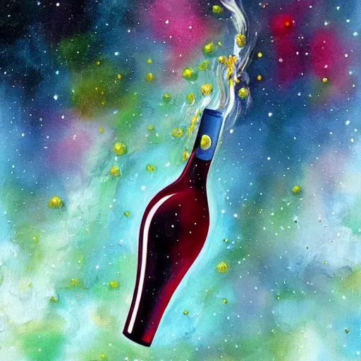 Image similar to a very beautiful and very detailed painting of wine spilling into space and forming a nebula. trending, professional, high quality, high resolution, dynamic