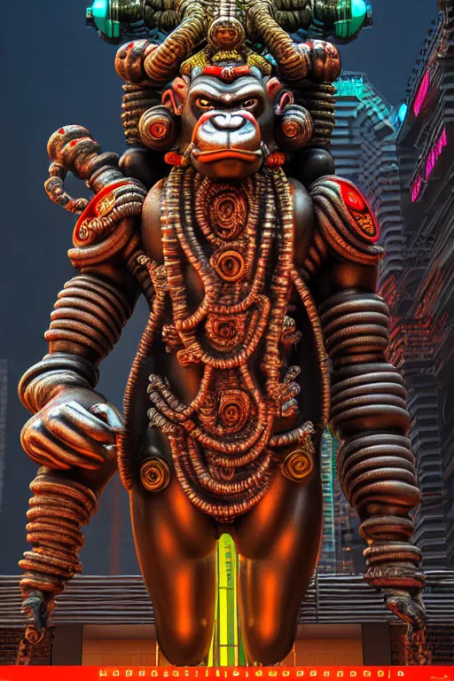 Image similar to high quality 3 d render neo - rococo cyberpunk hanuman! head building, neon madhubani, highly detailed, in sci - fi mumbai, cinematic smooth unreal engine, lee madgwick & liam wong, dramatic light, low angle, uhd 8 k, sharp focus