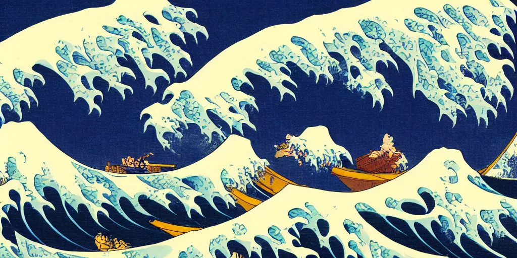 Prompt: the great wave by hokusai, rendered in high resolution by ivan aivazovsky