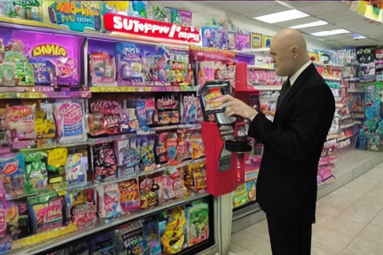 Image similar to agent 4 7 ordering a slurpee at 7 1 1, y 2 k sanriocore