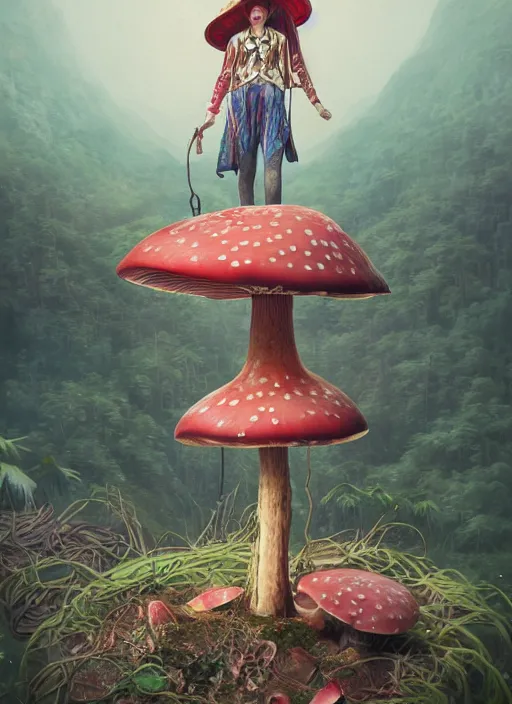 Image similar to yunnan mushroom : : by martine johanna and simon stalenhag and chie yoshii and casey weldon and wlop : : ornate, dynamic, particulate, rich colors, intricate, elegant, highly detailed, centered, artstation, smooth, sharp focus, octane render, 3 d