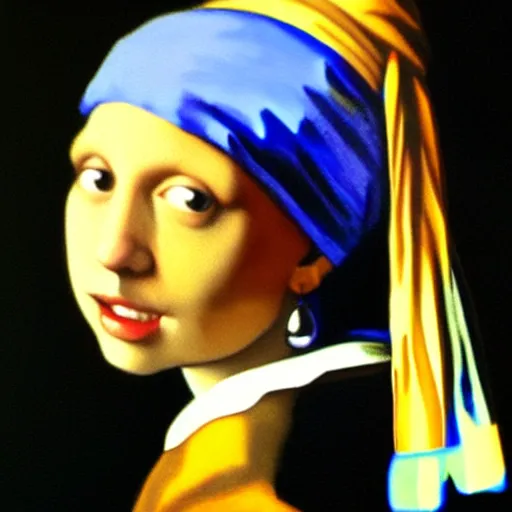 Image similar to an oil painting of orange cat with a pearl earring by jan vermeer, headshot, 8 k