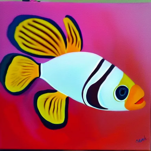 Prompt: clown fish, acrylic painting