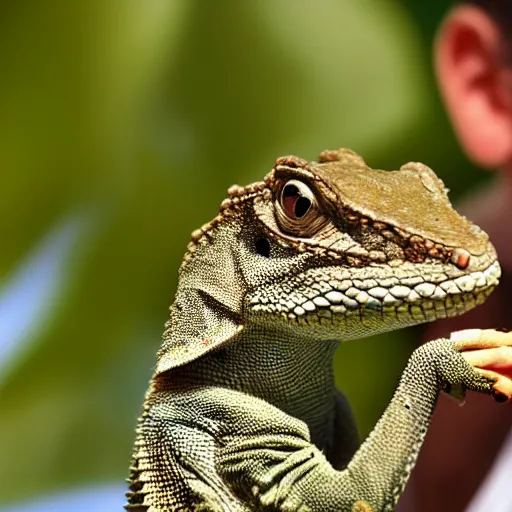 Prompt: a man with a lizard snout