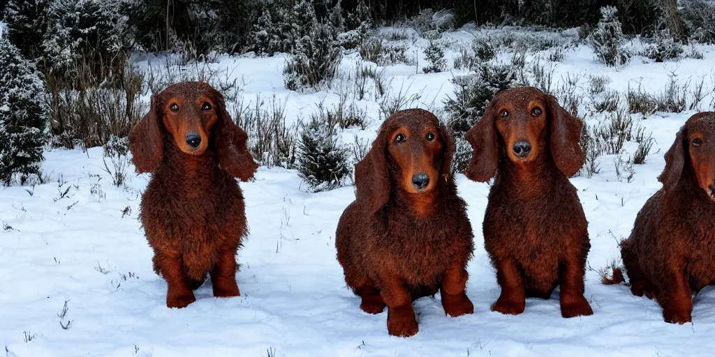 Image similar to Giant woolly dachshunds, in snow