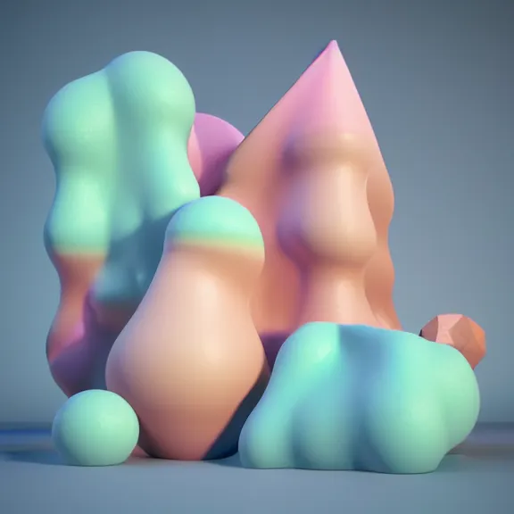 Image similar to A highly detailed 3d render of several pastel colored liquid viscuous objects are melting together as a clay in a geometric shape with detailed shadow. Geometric shaped. detailed shading, vray octane, redshift. ray tracing. micro details, Hyper detailed, 8K3d, Trending on Artstation. rendered in cinema4d, Hyper realism.