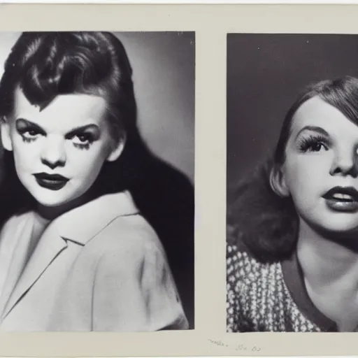 Prompt: photographic portrait of mimi lieber and judy garland aged 2 2, with a fringe, 8 k