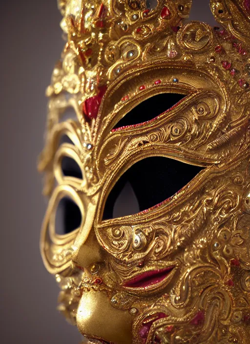 Prompt: closeup of a beautiful woman in an ornate Venice Carnival Mask, perfect face and perfect proportions, 8K, octane render, 8K,