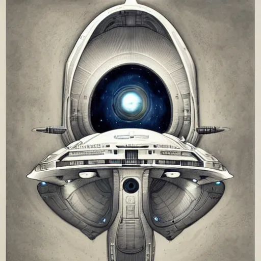 Image similar to design only, white background, symmetry, starship enterprise, by jean - baptiste monge