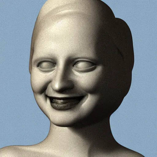 Image similar to a smiling model of a white marble human head holding a coctail, digital illustration, in the style of skeeva, 3 d render, above the waist