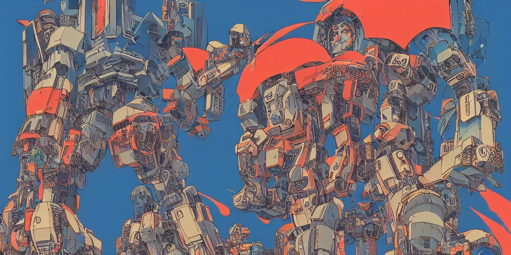 Image similar to risograph, gigantic mecha faces, no artifacts, tiny rats, a lot of exotic animals around, big human faces everywhere, by satoshi kon and moebius, matte blue colors, surreal design, crispy, super - detailed, a lot of tiny details, no blur, 4 k, fullshot