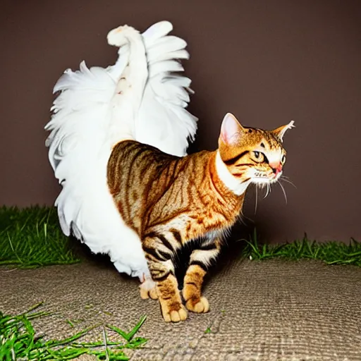 Image similar to a feline chicken - cat - hybrid, animal photography