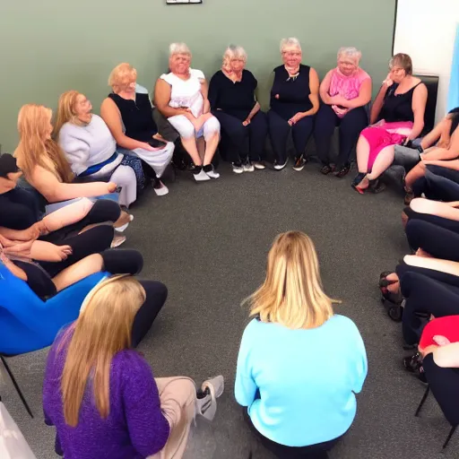 Prompt: royal queens sitting in a circle at the rehab clinic