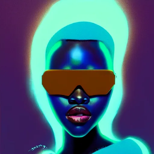 Prompt: Lupita Nyongo wearing opaque reflective goggles profile picture by Greg Rutkowski, brown skin, long afro hair, asymmetrical, futuristic, volumetric lights, cool colors, streetwear, studio ghibli, Organic Painting , Matte Painting, geometric shapes, hard edges, street art, trending on the artstation, fantasy LUT, realistic by Sachin Teng + Martin Grip + Moebius, techwear, Industrial Scifi, detailed illustration, character portrait,