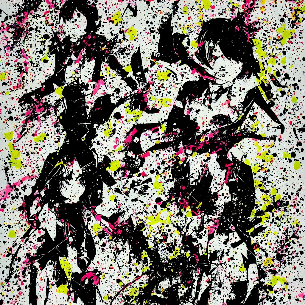 Image similar to girl figure, abstract, jet set radio artwork, ryuta ueda artwork, cryptic, rips, spots, asymmetry, stipple, lines, glitches, color tearing, pitch bending, stripes, dark, ominous, eerie, hearts, minimal, points, otomo katsuhiro artwork, technical, natsumi mukai artwrok, folds