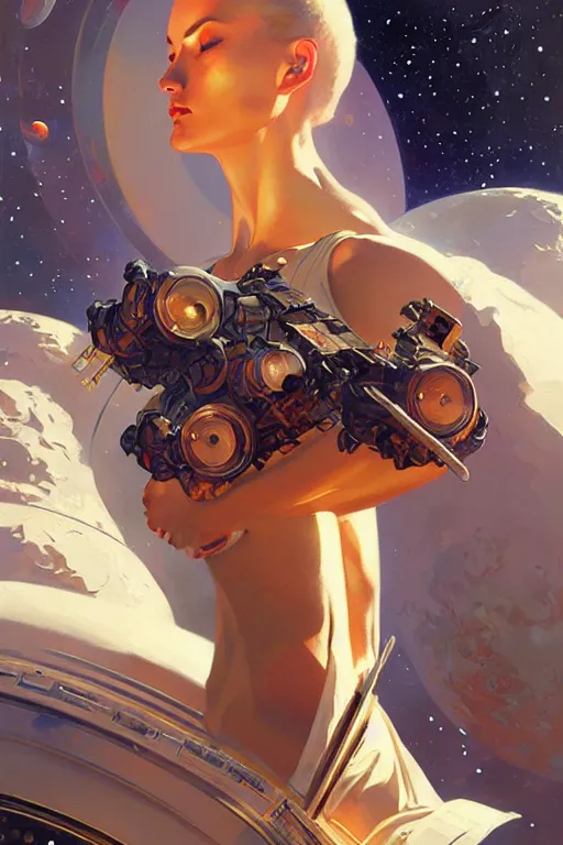 Prompt: space, buddhism, futurism, painting by greg rutkowski, j. c. leyendecker, artgerm