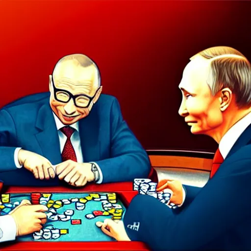 Image similar to UHD photorealistic Bill Gates playing poker with Klaus Schwab and Vladimir Putin, hyperrealistic, correct details, cosmic dynamic lighting, symmetrical faces, accurate faces, in the style of art nouveau