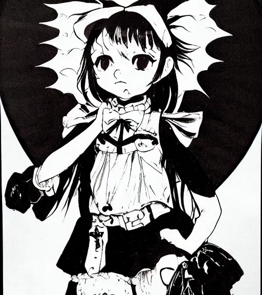Prompt: portrait of happy energetic cute goth girl, Ryuko Matoi, wearing a sailor uniform, by Mike Mignola, chris bachalo, symmetrical, detailed face, 8k, print ready, black + white