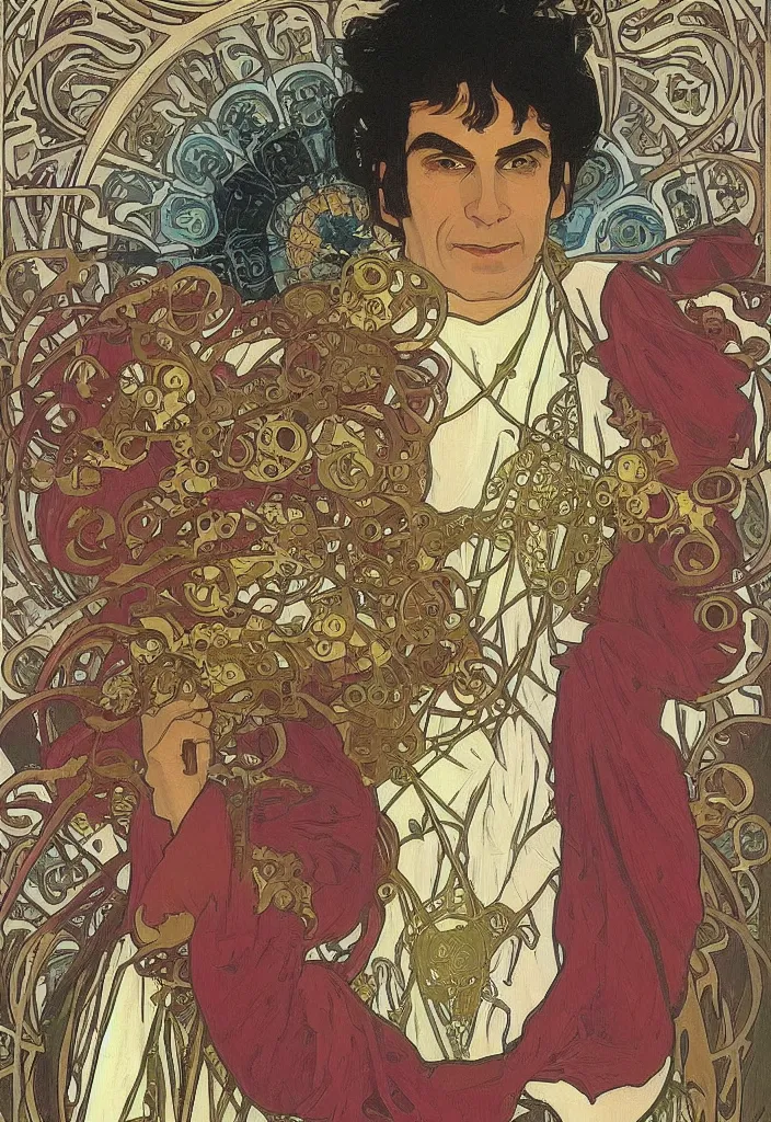 Image similar to Yoshua Bengio as the emperor on a tarot card, tarot in art style by Alphonse Mucha