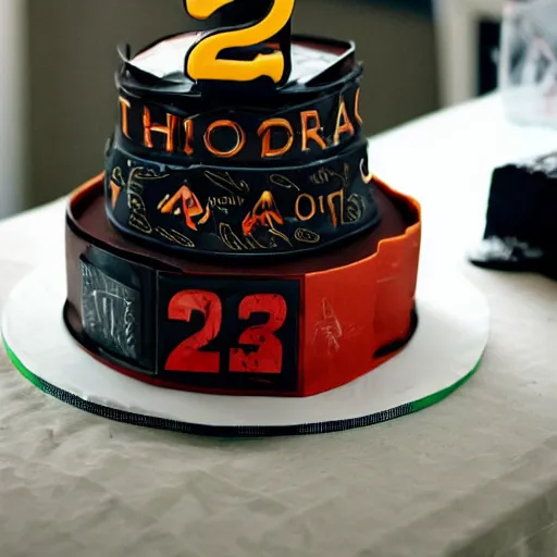 Image similar to the most epic, cinematic, detailed cake, with the number 25 on it