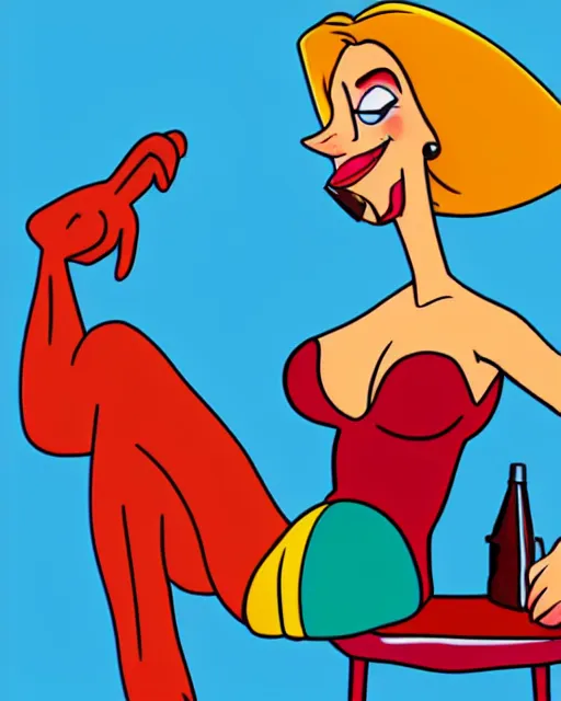Image similar to Jessica Rabbit eating a bag of Doritos, sitting on a chair, Who Framed Roger Rabbit 2D animation still