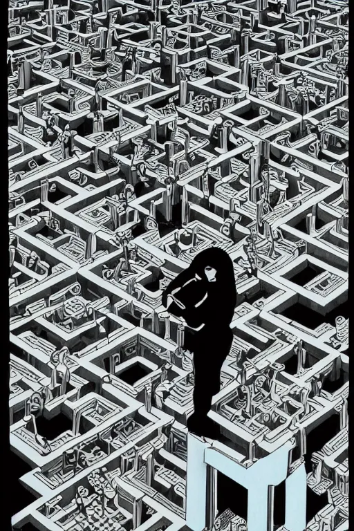 Prompt: portrait of a void engineer woman setting up samsara generator by mc escher and brecht evens