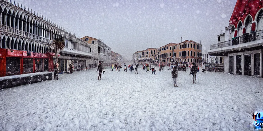 Image similar to venice beach in the snow, photograph,