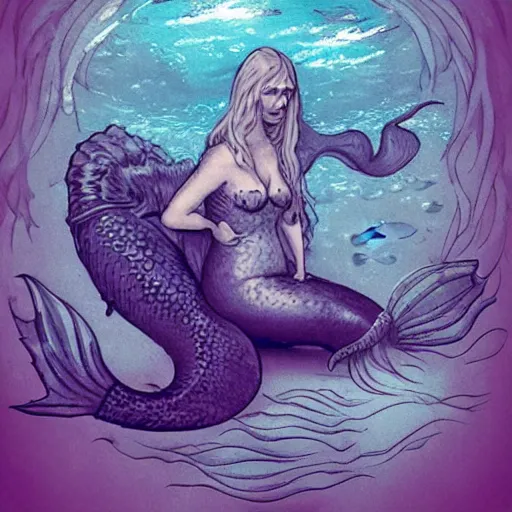 Image similar to male merlock holmes mermaid with a big mermaid tail sitting at the bottom of the sea under water in the style of romanticism