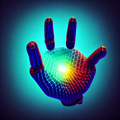 Image similar to abstract computer generated image of a robotic hand, dystopian, a low poly render by gabriel dawe, surrealism, trending on polycount, generative art, low poly, rendered in cinema 4 d, terragen
