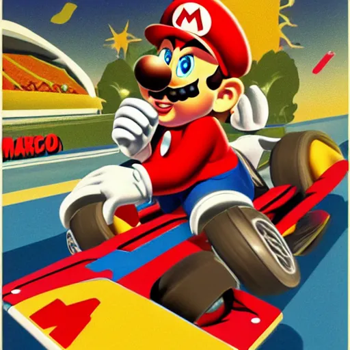 Prompt: vintage mario kart poster -4