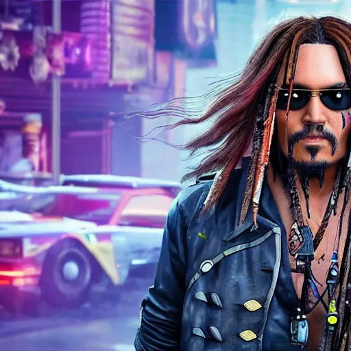 Image similar to jack sparrow in the game of cyberpunk 2 0 7 7