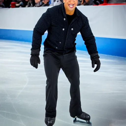 Image similar to Dwayne Johnson Ice Skating, professional Photograph