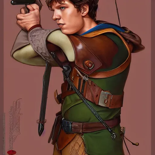 Prompt: Tom Holland portrait dressed as robin hood, Pixar style, by Tristan Eaton Stanley Artgerm and Tom Bagshaw.