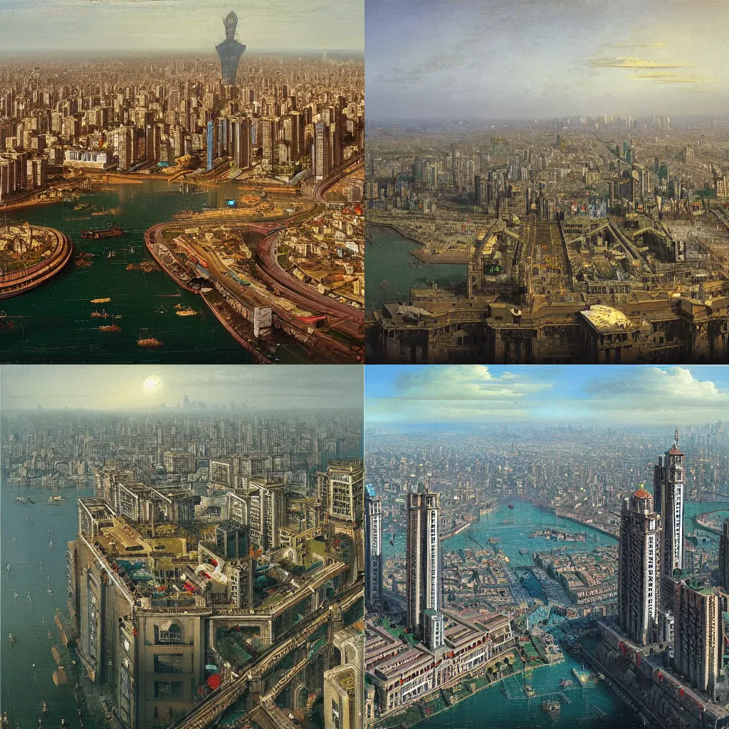 Prompt: The city of Mumbai in 2050, by Canaletto, trending on ArtStation, masterpiece