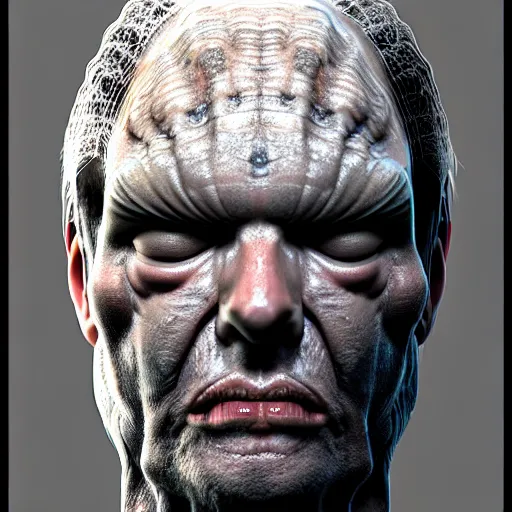 Image similar to ( ( ( hr giger ) ) ) and artgerm photo, 3 d render of a man with thick cobwebs!!!!! all over his face, detailed, realistic, unreal engine, cgsociety