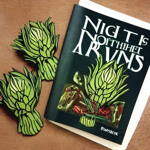 Prompt: night of the living artichokes, goosebumps book art