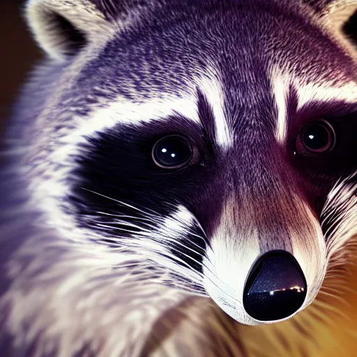 Prompt: a hyperrealistic octane render of a raccoon with a camera lens for a nose, photorealism, unreal engine, dramatic lighting, volumetric lighting, uplighting