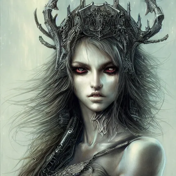 Prompt: a highly detailed portrait in the style of luis royo and in the style of peter mohrbacher..