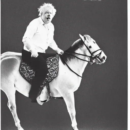 Prompt: a portrait of boris johnson in boxer shorts riding a horse, communist propaganda