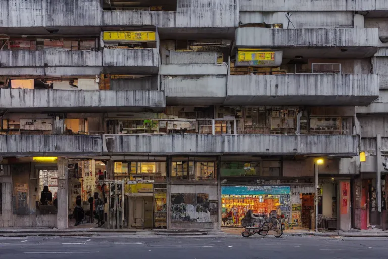 Image similar to Brutalist Chinatown architecture at the break of dawn