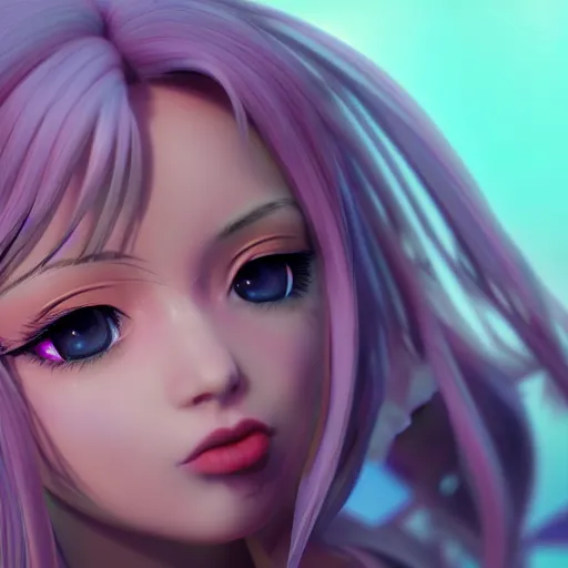 Image similar to beautiful cybercandy girl anime in 3 d, cgsociety, octane render, style trending on artstation