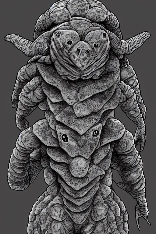 Image similar to tortoise humanoid figure monster, symmetrical, highly detailed, digital art, sharp focus, trending on art station, kentaro miura manga art style