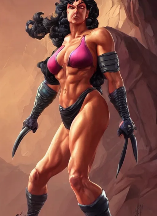 Prompt: very muscled Amazon juri from streetfighter as a ruggedly mean looking heroine, intricate, elegant, highly detailed, centered, digital painting, artstation, concept art, smooth, sharp focus, illustration, art by artgerm and donato giancola and Joseph Christian Leyendecker, WLOP