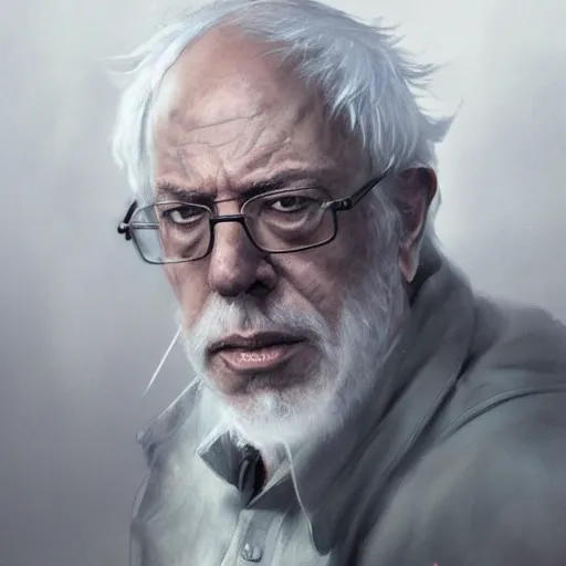 Prompt: portrait of Bernie Sanders with a long gray beard as Gandolf the Gray, dramatic lighting, illustration by Greg rutkowski, yoji shinkawa, 4k, digital art, concept art, trending on artstation