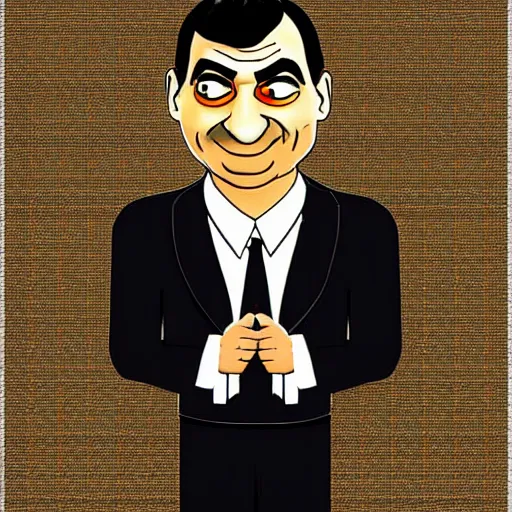 Prompt: Mr. bean in the style of The Simpsons, highly-detailed illustration