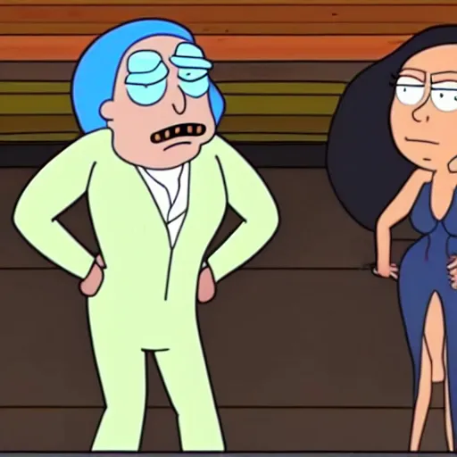 Image similar to kim kardashian in rick and morty doing squats