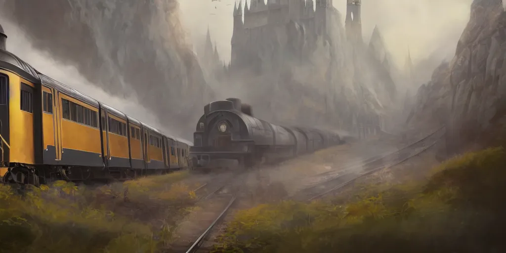 Prompt: mysterious painting of Hogwarts train, A beautiful female conductor, immaculate scale, hyper-realistic, Unreal Engine, Octane Render, digital art, trending on Artstation, 8k, detailed, atmospheric, immaculate