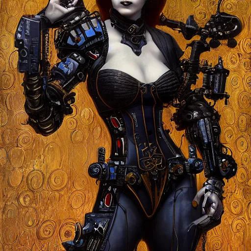 Prompt: beautiful gothic Carol Vorderman, cyberpunk, Warhammer, highly detailed, artstation, illustration, art by Gustav Klimt
